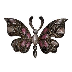 21st & Stone Chic Butterfly Brooch with Pink Mother of Pearl Sterling Silver